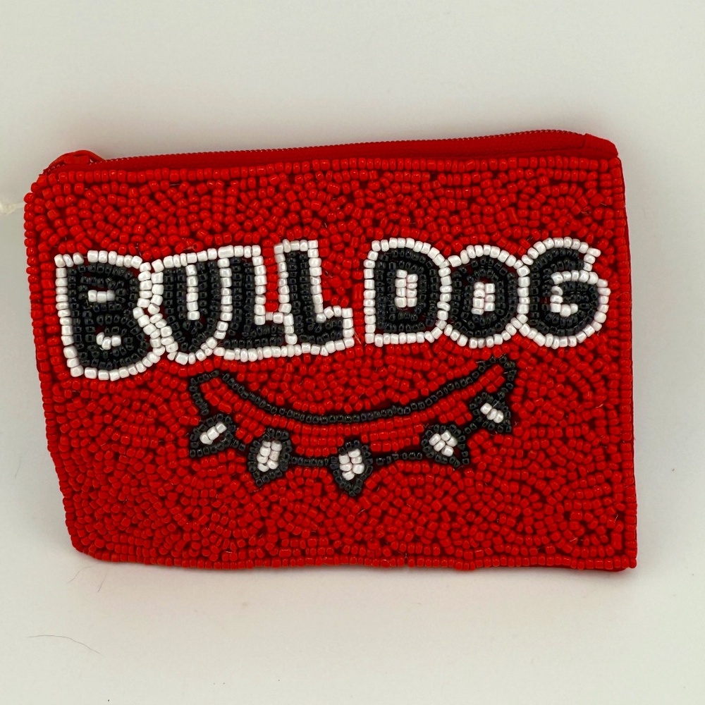 NWOT Seed Bead Zipper Pouch BULLDOGS